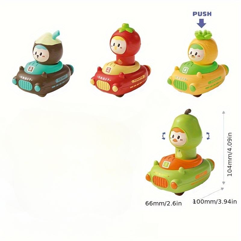 Kids'Toy 18Month Cartoon Fruit Doll Press Toy Car,4pcs Activity Toy Car Set Hand Eye Coordination, Durable Material, Indoor And Outdoor Toy Car.