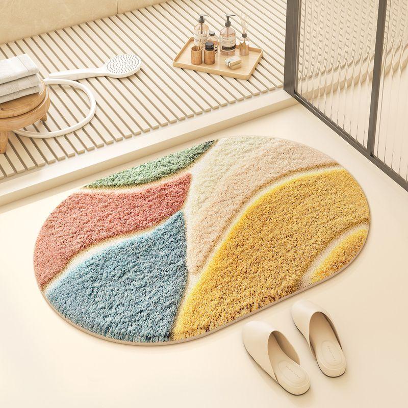 Tapis de Bain Ovale Doux Luxe Léger Absorbant l'Eau Antidérapant Lavable Entrée Douche Chevet Cuisine Tapis Décoratif 60x90cm 24x36inch