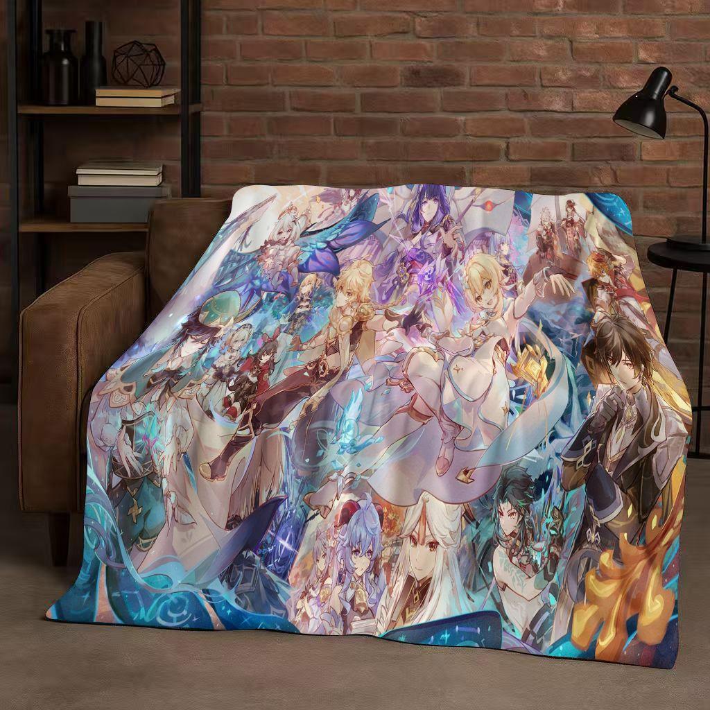 3D Genshin Impact Game Cartoon Flannel Blanket,Ultra Soft Warm Plush Throw for Home Bedroom Bed Sofa Cover Picnic Girl Gift