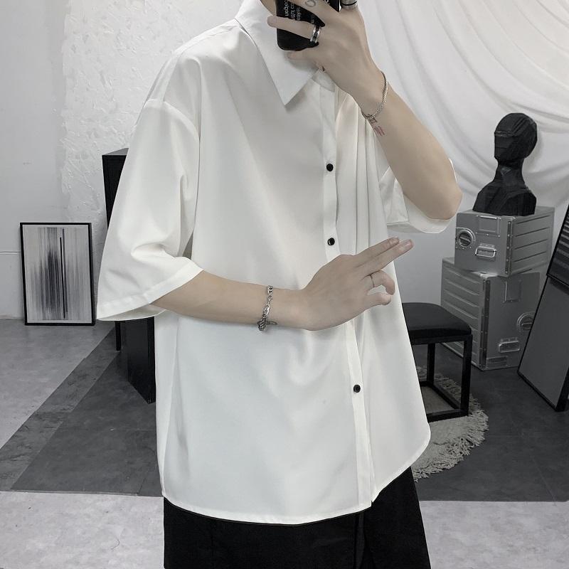 Solid Short Sleeve Turn-down Collar Capable Shirts Simplicity Handsome Loose Formal  Casual Summer Men's Clothing