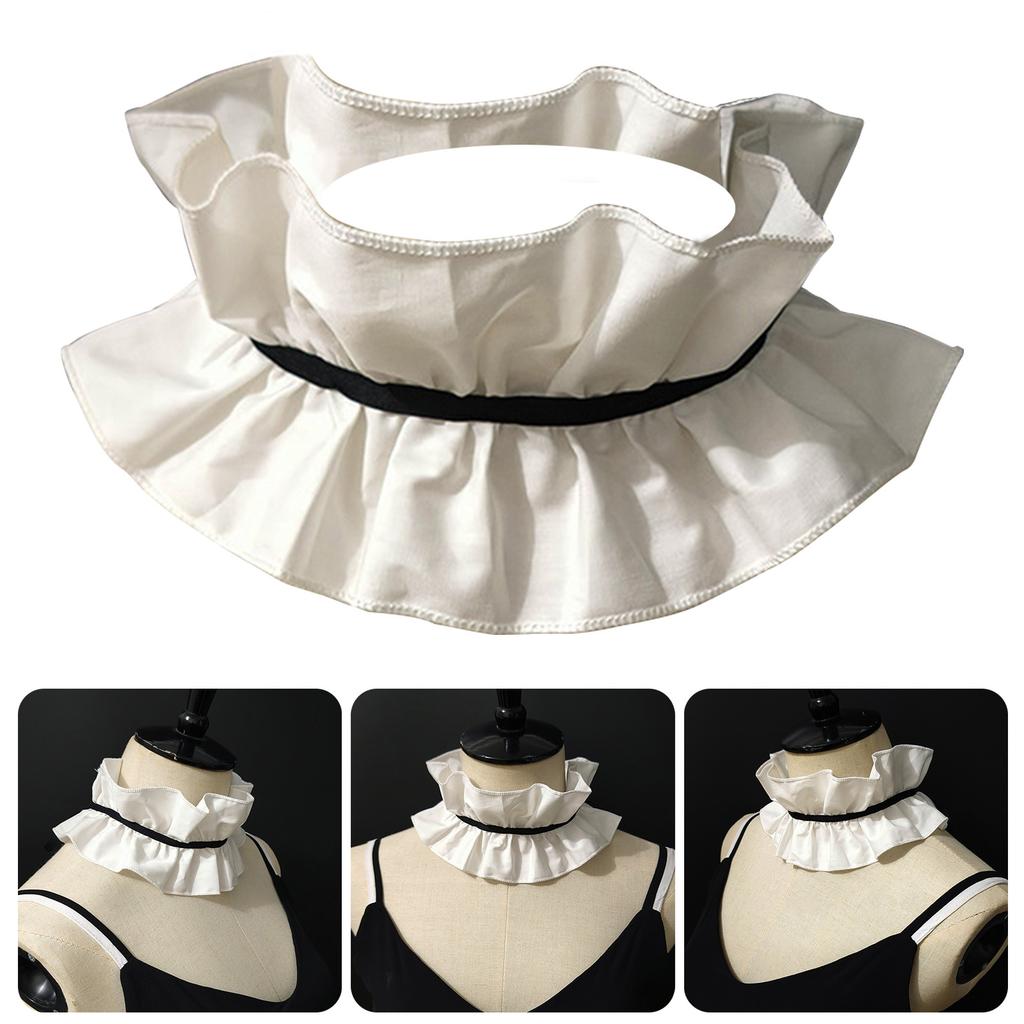 Vintage Adjustable Ribbon Tie Fake Collar Victorian Ruffled Neck Ruff Decorative Neckwear Accessory For Women Cosplay