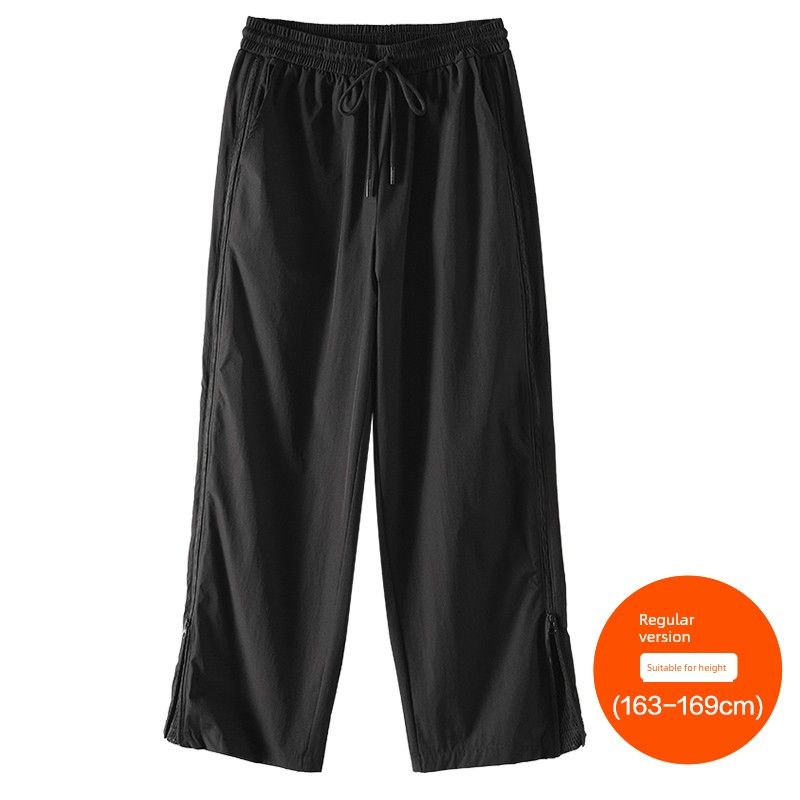 

Plus size women clothing [Ice Silk Cool Feeling Breathing Pants] Three Pants Length Summer Mesh Breathable Quick-Drying Cargo Wide Leg Pants Night Sky Black (163-169cm) 5XL