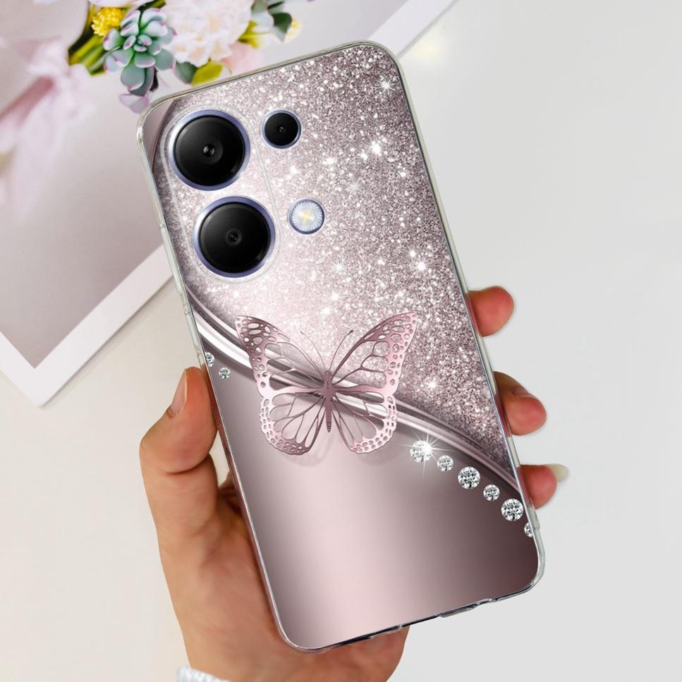 For Xiaomi Redmi Note 13 Pro 4G Case Beautiful butterfly flower TPU Soft Silicone Cover For Xiaomi Poco M6 Pro Bumper Phone Case