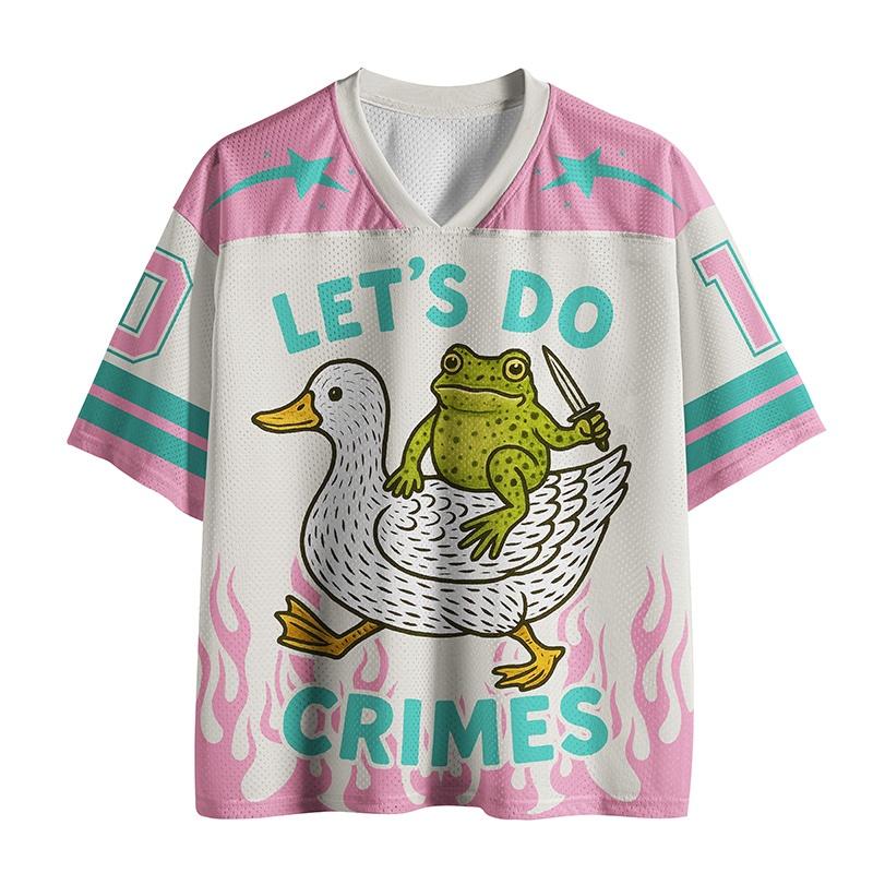 Fun "Let's Do " Adult Jersey T-shirt Funny Frog Duck Print Tshirt Mesh Breathable V-neck Short Sleeved Tee Couple Style Tops