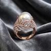 Europe, America, hot-selling new imitation pearl ring feather inlaid zircon ring European beautiful women jewelry