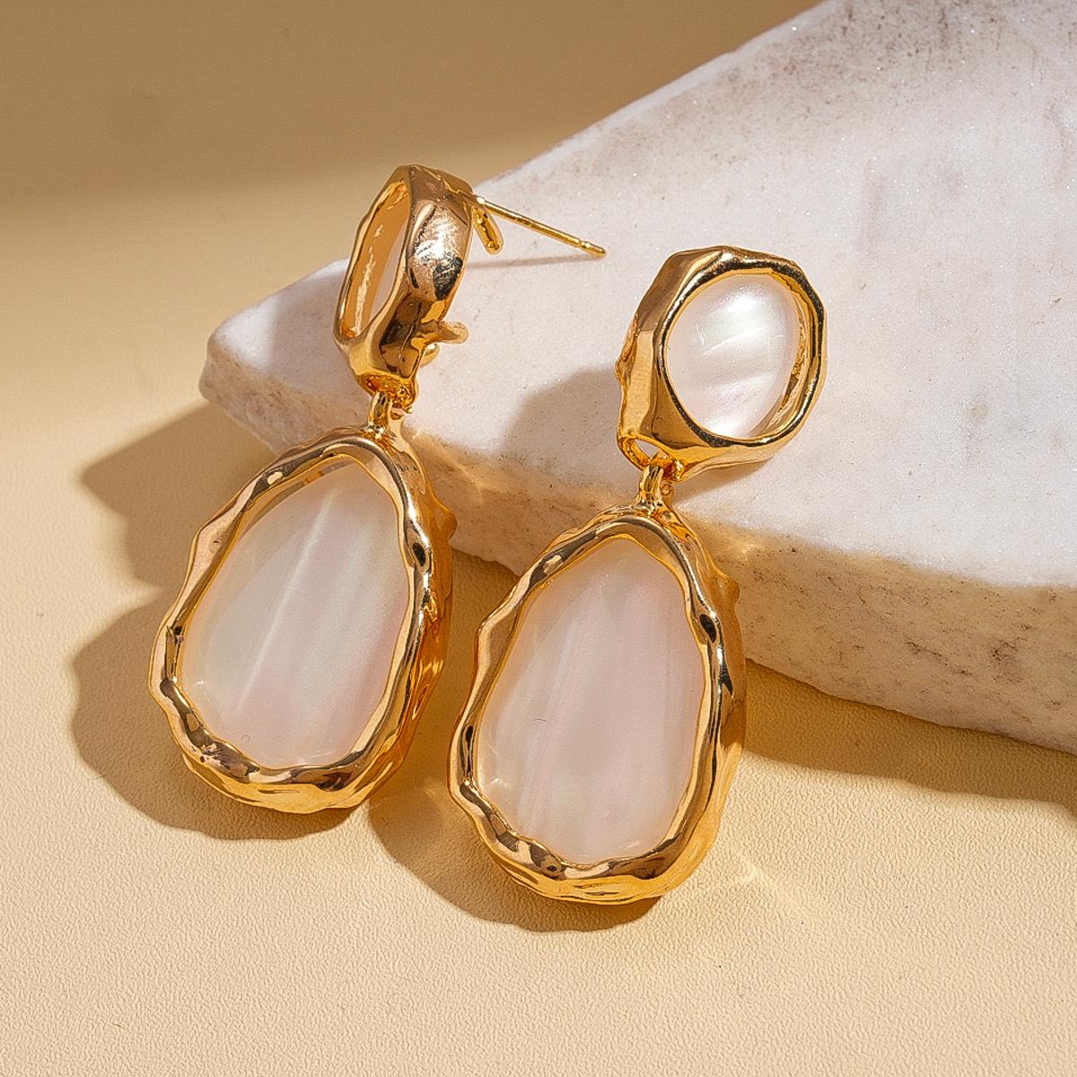 Серьги-гвоздики из смолы с настоящим золотом, овальные, в форме капли воды, серебряная игла, серьги с нишевым темпераментом