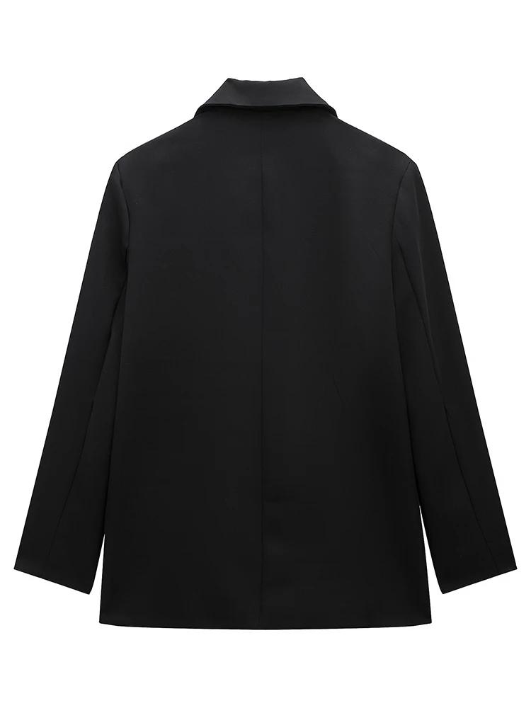 Women Parkas Fashion with Pockets Solid Double Breasted Blazer Vintage Long Sleeves Notched Neck Female Office Lady Outfits