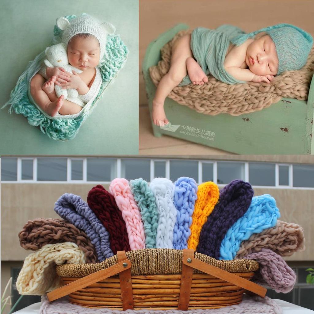 Colorful Chunky Knit Fur Strips Blanket - Newborn Photography Prop