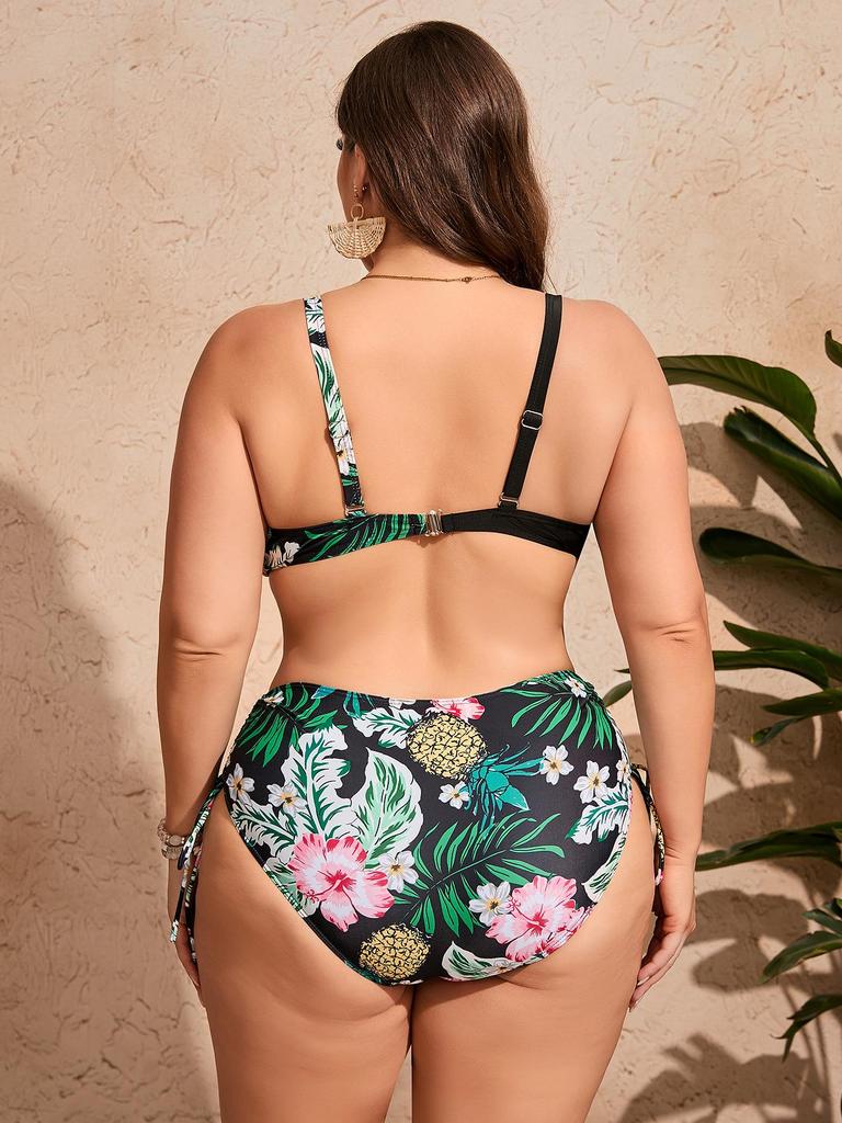 2024 Retro vlna Bikini pro plnoštíhlé - Dvoudílné plavky s potiskem, přiléhavé, pro ženy