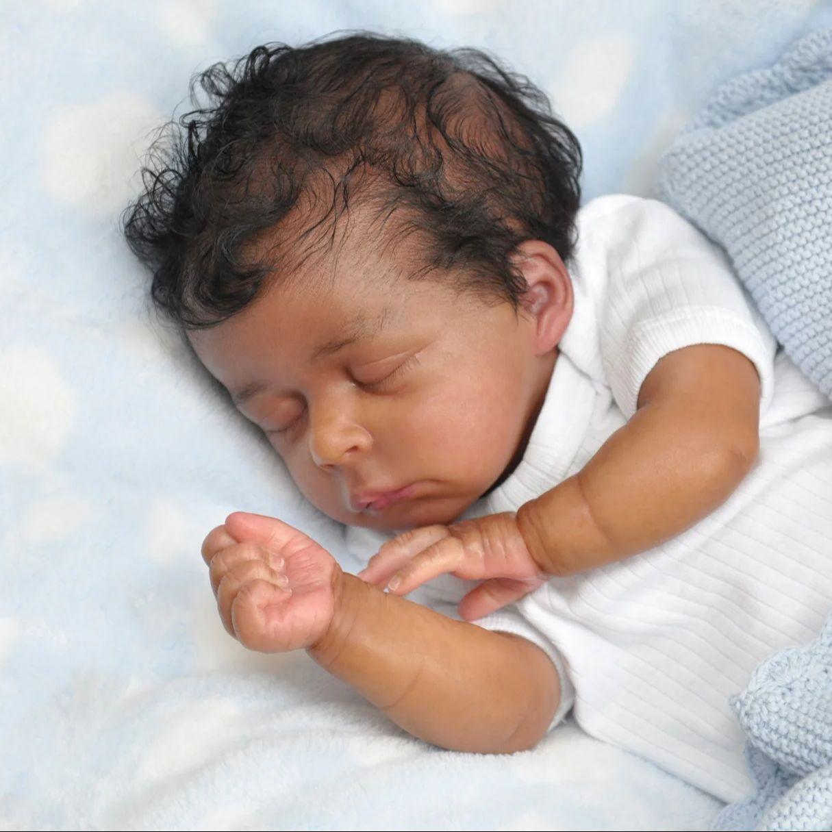 

BZDOLL 50cm Asleep Reborn Baby Doll Vinly Limbs Cloth Body Toy Lifelike Black Skin Newborn Bebe For Girl and Boy Lovely Birthday Gift cloth body doll