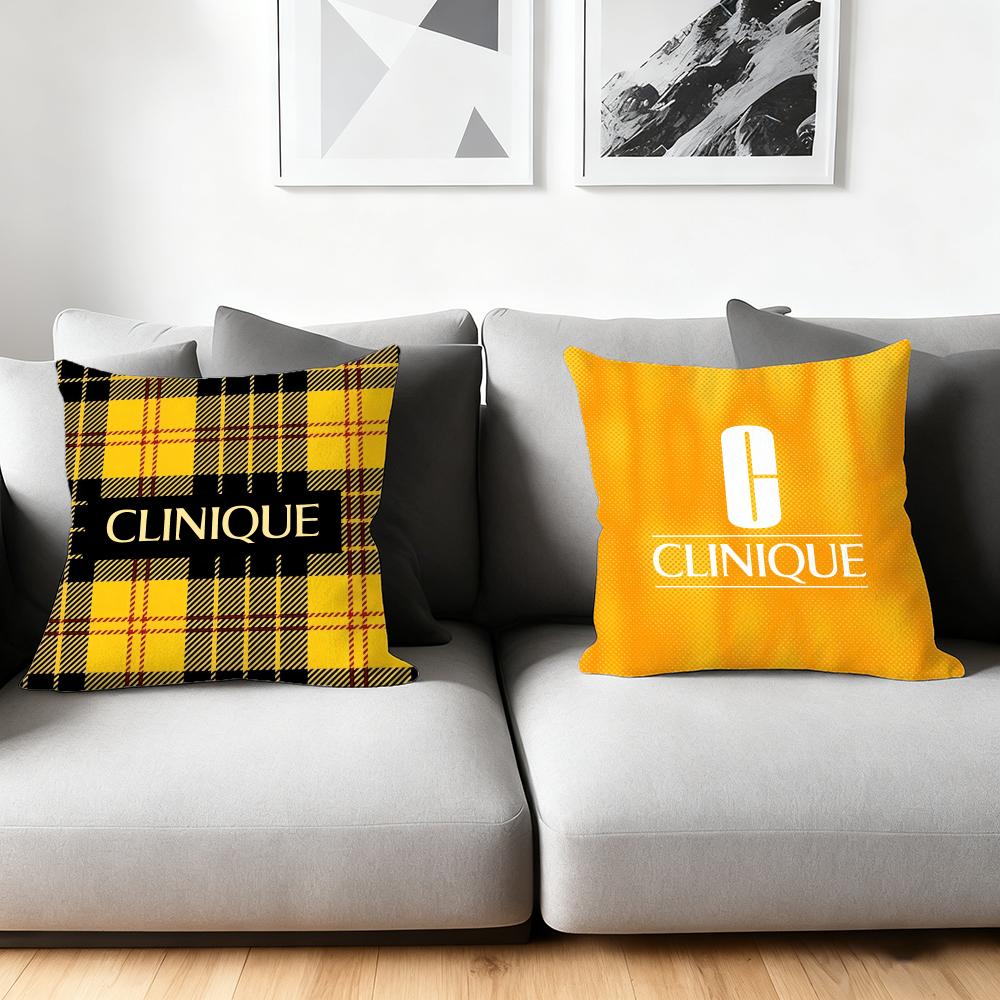 Clinique Fashion Brand Logo Cushion Cover Silky Short Plush Home Sofa Cushion Cover - Invisible Zipper Home Decoration