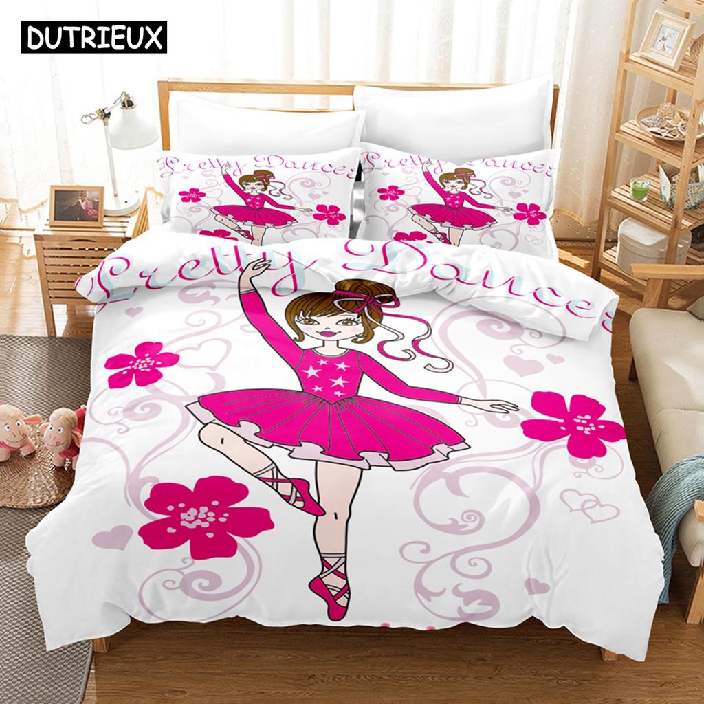 3D Printed Cartoon Ballet Girl Bedding Set Down Quilt Cover With Pillowcase Double SIngle King 3D Printed Anime My Dress-U
