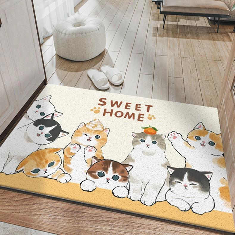 Cartoon Cat Silk Circle Porch Shoe Changing Area Foot Pad Household Easy Cleaning Non-Slip Pad Can Be Cut Into The Door Floor Mat