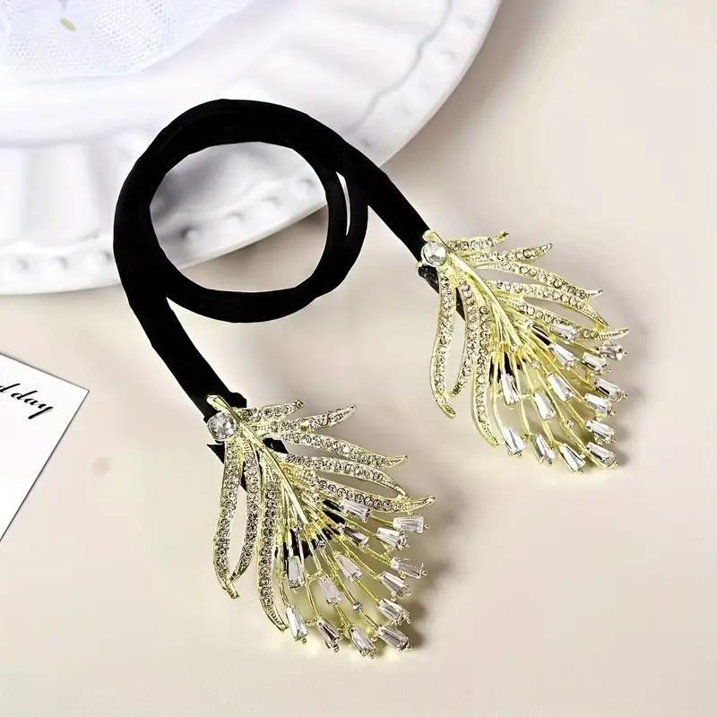 1PC Rhinestone Feather Design Hair Clip Elegant Hair Curler Deft Bun Maker Long Thick Hair Accessories For Women