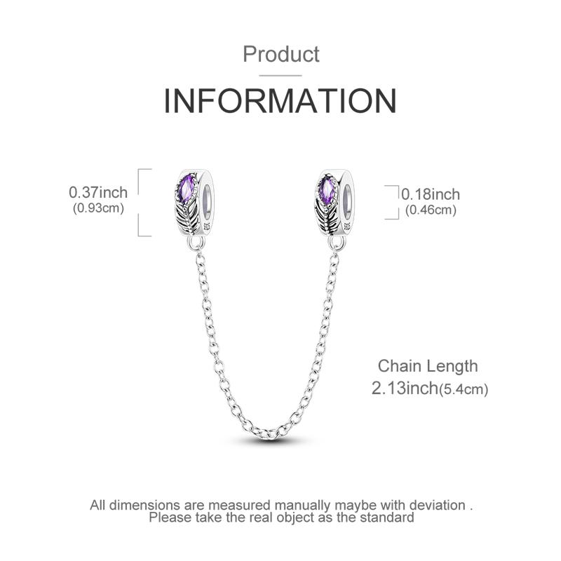 Charms Original Copper Purple-Feathered Water-Drop Zircon Safety Chain Fit Bracelet Women Jewelry Diy Accessory