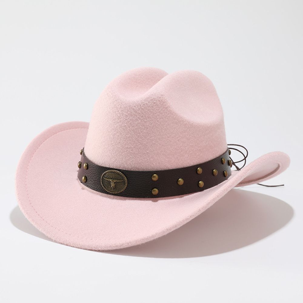Faux Suede Wide Brim Hat Bull Head Rivet Sun Protection Hat Retro Faux Suede Hat For Men Women