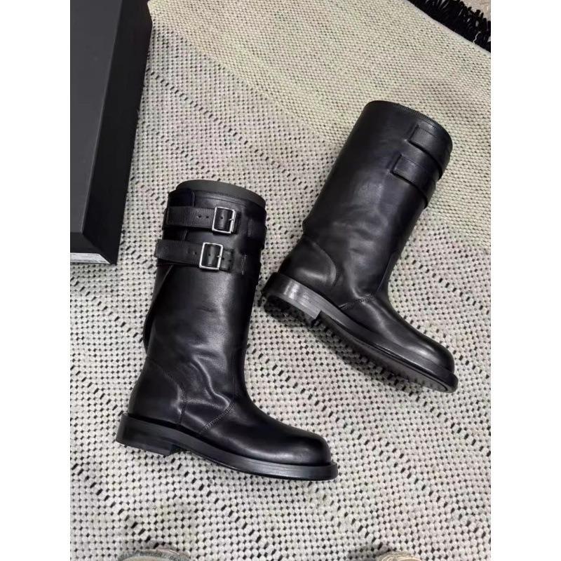 Cowhide Version~ Genuine Leather Retro Locomotive Boots Knight Boots Women's Thick Heels But Knee Long Boots Medium Tube Thin Martin Boots
