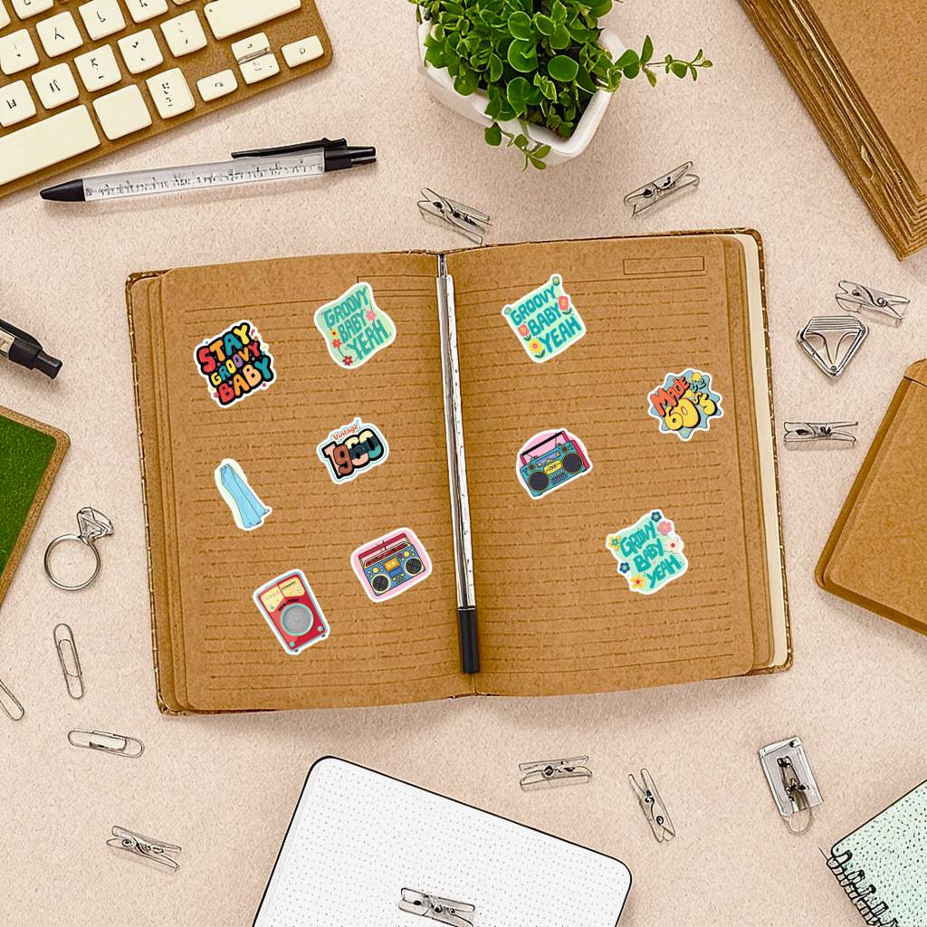 35pcs Funky Vintage Stickers Colorful Groovy Graffiti Decals Stickers For Guitar Laptop Helmet Skateboard Laptop Notebook