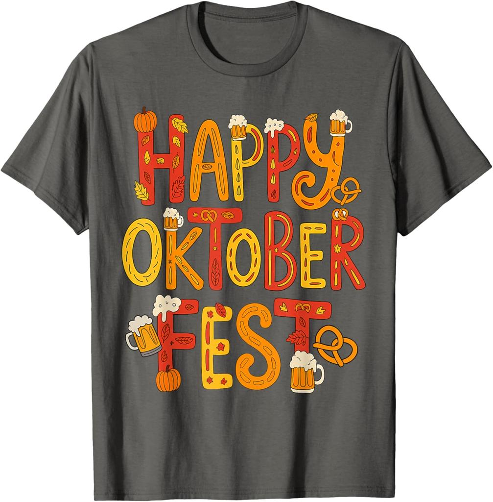 Glückliches Oktoberfest Bier Brezel Kürbis Festlich Herren Damen T-Shirt Mode Lässig Baumwolle Grafik T-Shirts Streetwear Oberteile T-Shirt