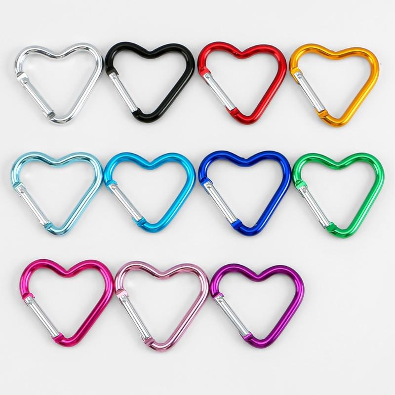 Pack of 10 Heart Shaped Metal Carabiner Keychain Accessory Portable for Outdoor Climbing and Camping Keyring Hook