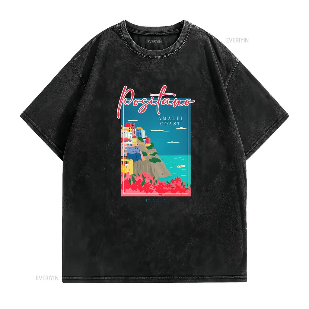 Positano T-Shirt Italien Amalfiküste Italia Kleidung Tourist vintage Gewaschen Mode Stilvoll Bequem Grafik Unisex Leicht