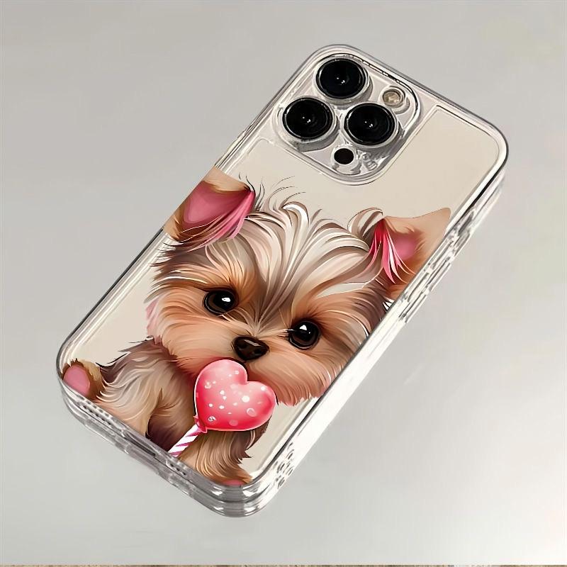 Valentine Yorkie Puppy Phone Case For iPhone 17 Air 16E 16 15 14 11 Pro Max Plus 13 12 Mini 8 7 X Transparent Shockproof Cover