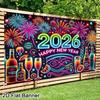 2026 Happy New Year Backdrop Banner Fireworks Champagne New Year Celebrations Christmas Party Photo Background Decoration Banner