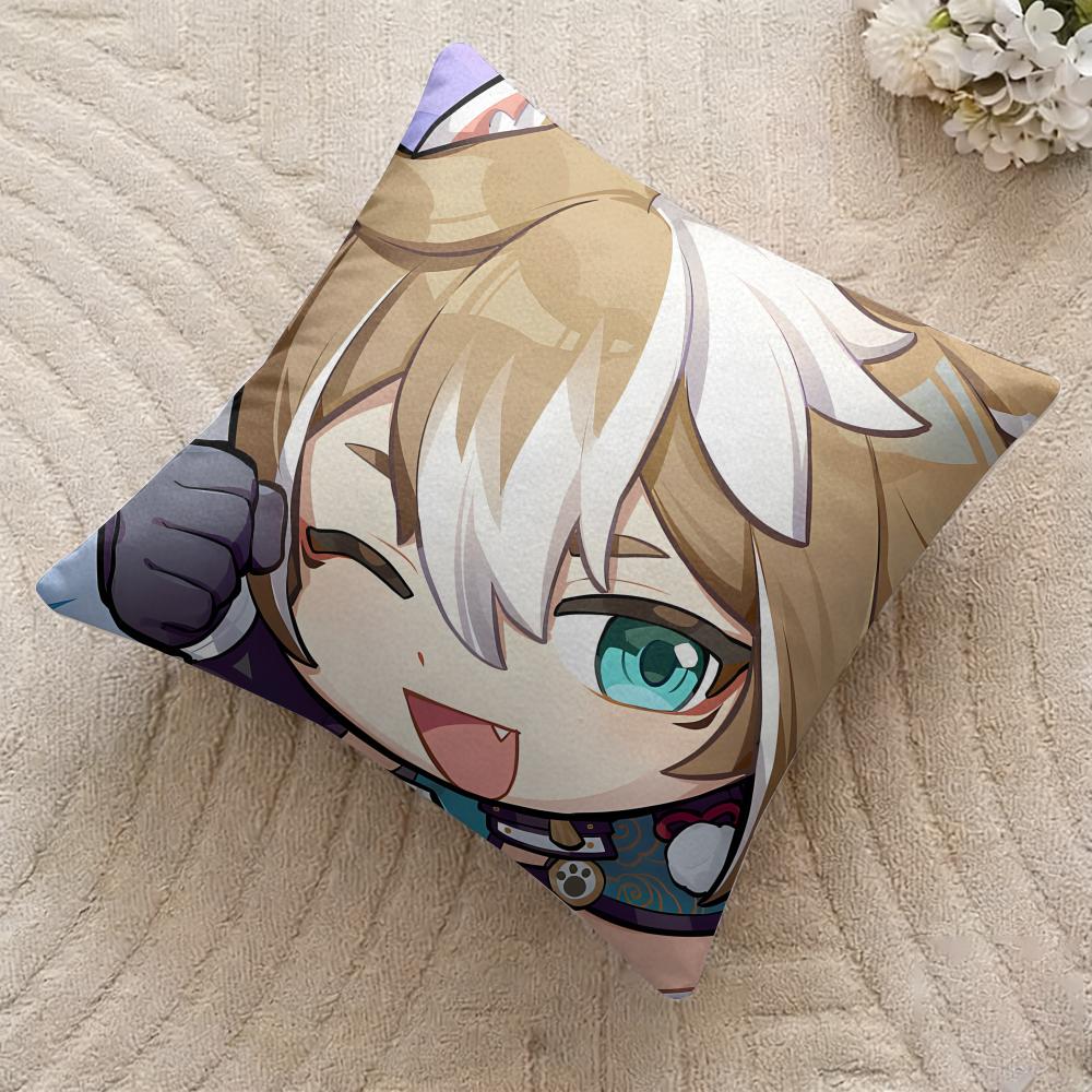 Gorou Cute Genshin Impact Cushion Cover Silky Short Plush Invisible Zipper Dustproof Sofa Pillow Case For Home Decor