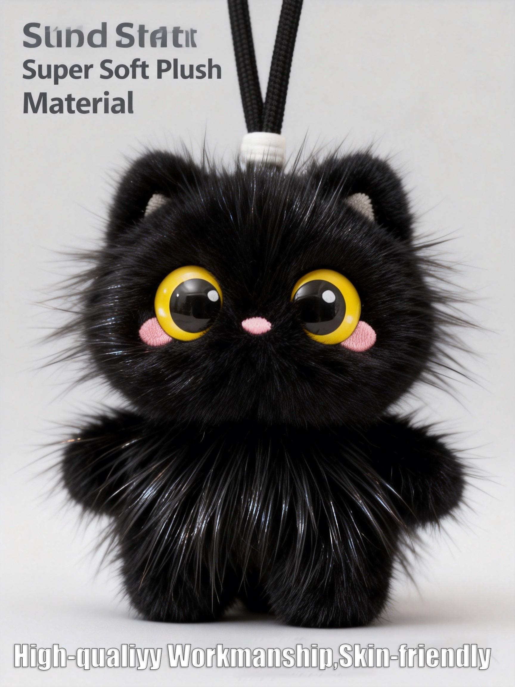Schattige Zwarte Kat Pluche Sleutelhanger 12cm Zacht Pluizig Grote Ogen Kawaii Knuffel Rugzak Bedeltje Tas Hanger Verjaardagscadeau Voor Meisjes Kinderen black
