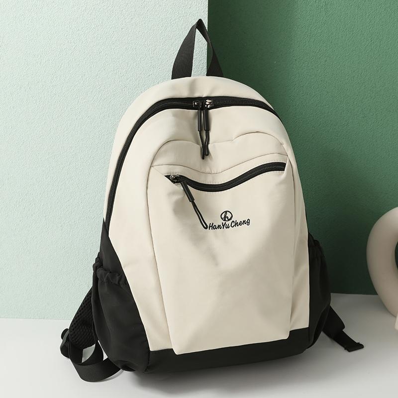 Colorblock Nylon Schulrucksack mit Reißverschlusstasche vorne Lässiger Leichter Tagesrucksack für den täglichen Gebrauch