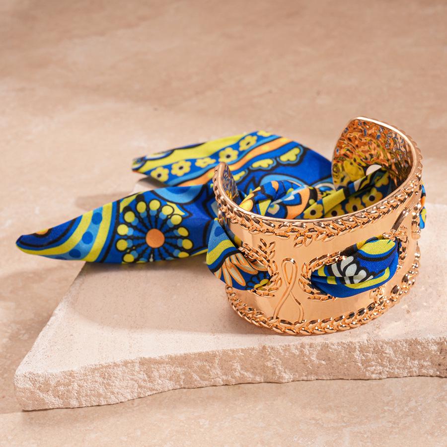 Vintage Ethnic Geometric Silk Scarf Print Bangle – Light Luxury Bracelet