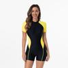 Womens Modest One-Piece Swimsuit With Short Sleeves Color-Block Design Front Zipper Snorkeling Water Sports