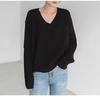 Jerséis Básicos de Punto para Mujer Otoño Invierno Cálido Suéter Cuello en V Moda Holgado Manga Larga Clásico Casual Tops de Punto