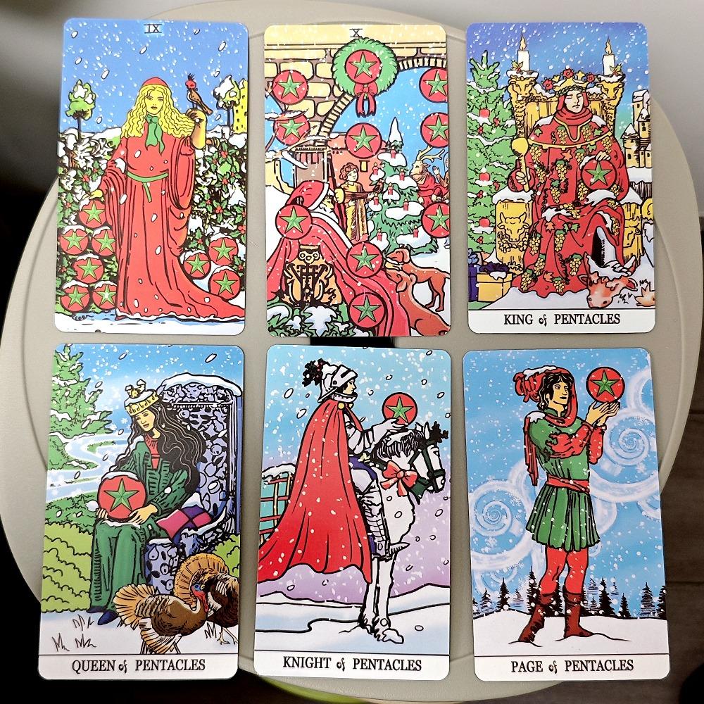 Winter Waite Tarot, 78-teiliges Tarot mit Bildern vor winterlichem Hintergrund, basierend auf dem Rider Tarot des RWS-Systems, 12 x 7 cm