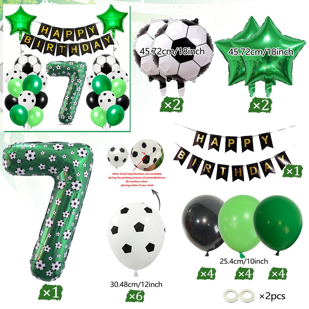 Football Number Balloon Set 0-9 Pentagram Balloons Happy Birthday Banner for Football Themed Birthday Party Decoration
