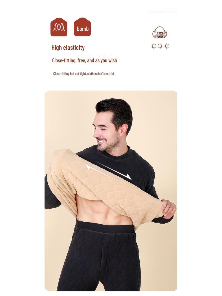 500g Extra Thick Fleece-Lined Quilted Thermal Set for Men & Women - Middle-Aged & Elderly