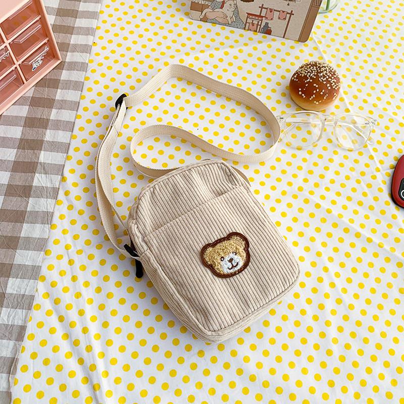 Portable Corduroy Bear Phone Crossbody Bag Mobile Phone Coin Purse Fashionable Cross Small Bag Corduroy Mini Bag