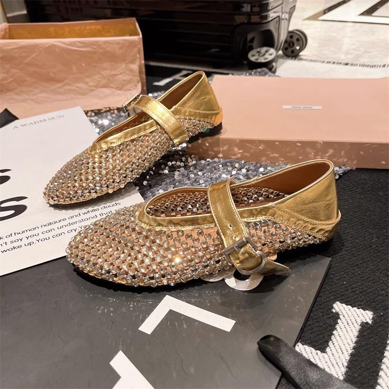 Mode 2025 Neues Fischernetz Hohl Ein Wort Mary Zhen Baotou Flache Einzelne Schuhe Baotou Damen Sandalen