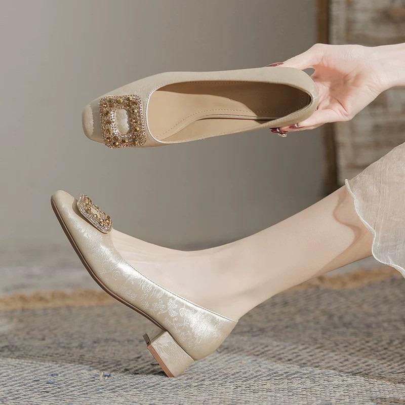 Chunky Heel Shoes for Women Summer Shoes New Style All-match Temperament Mid-heeled Shoes