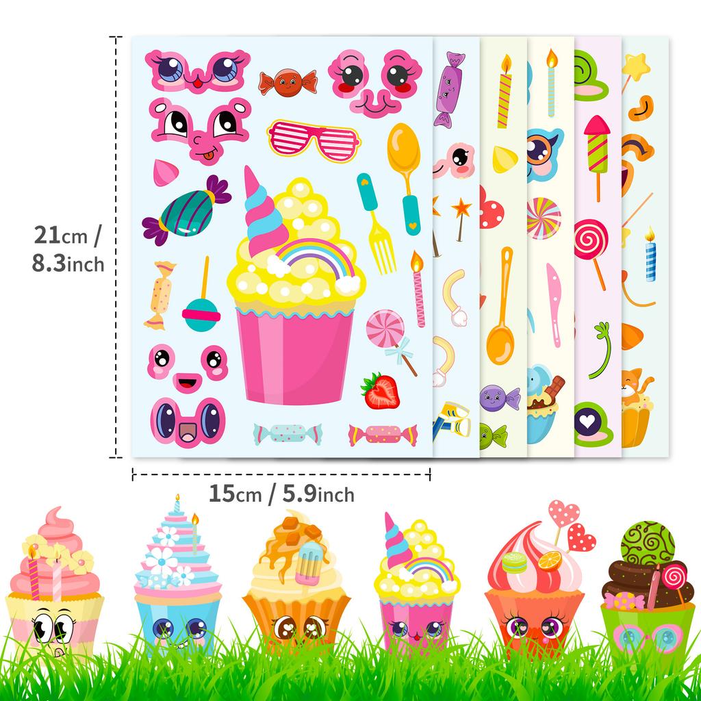 6 Pictures/package Cartoon Cake Puzzle Face Change Stickers Cute Style Children's Hands-on Ability Cultivation Toy Stickers