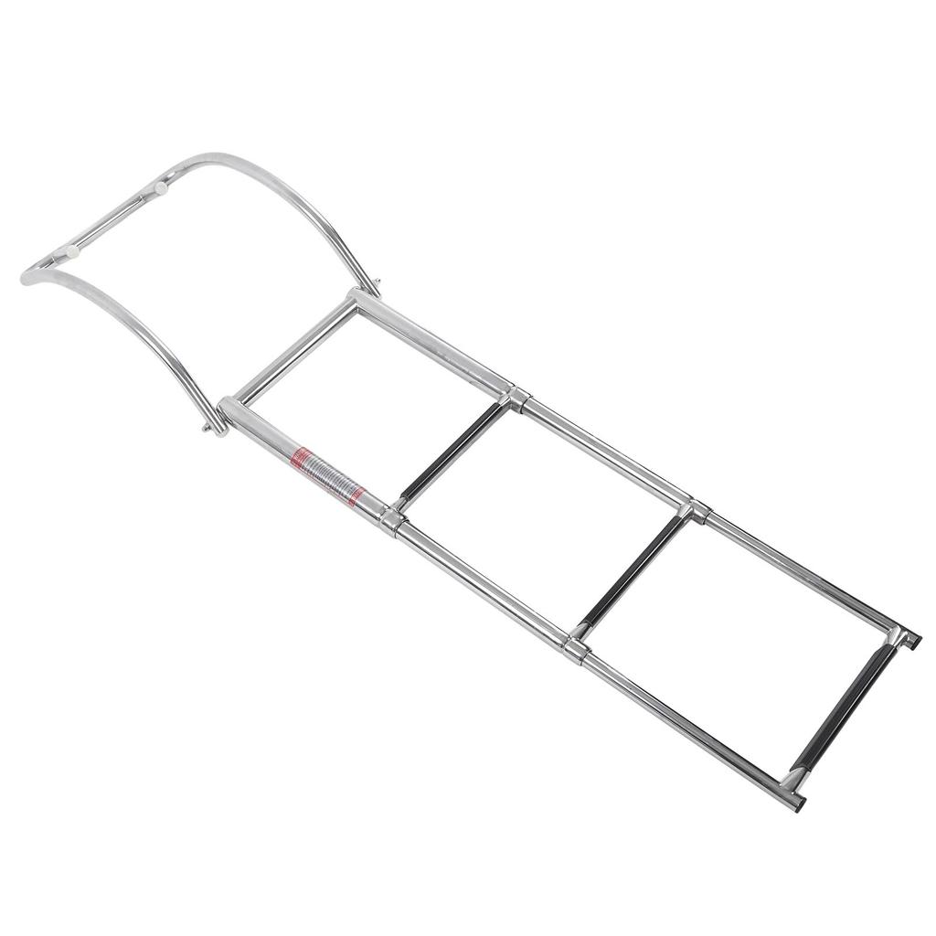 3 Step Pontoon Boat Ladder Stainless Steel Heavy Duty Foldable Telescoping Inboard Swim Deck Ladder with Arched Handle