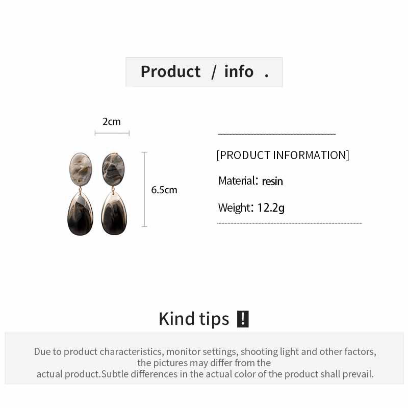 Vintage Brown Resin Droplet Pendant Earrings for Women Luxury Color Blocked Oval Long Earrings Commuting Versatile Jewelry