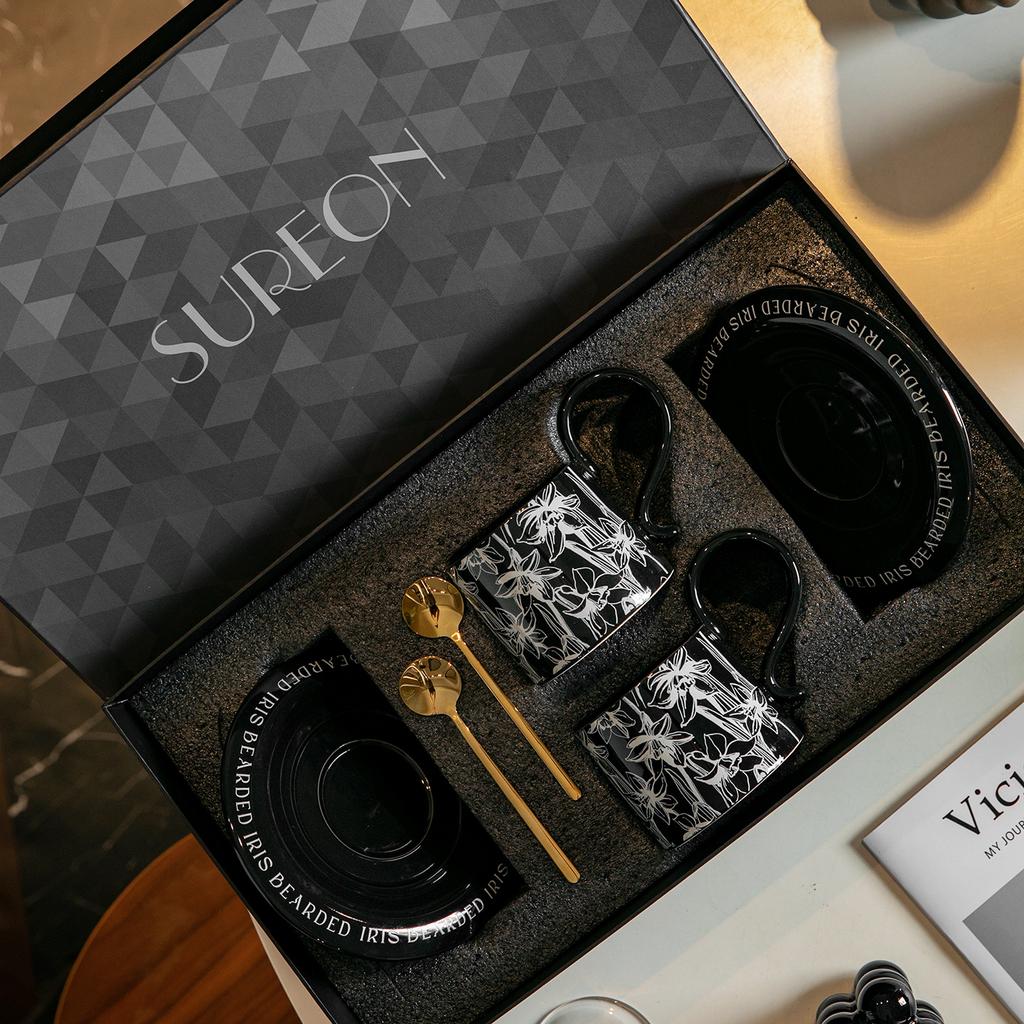 Francouzská retro sada šálku a podšálku na kávu, vysoce hodnotný odpolední čajový šálek, design restaurace/kavárny, keramický šálek