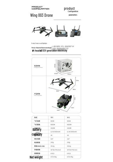 Wing 003 Pro Drone: Touchscreen GPS Control, 3-Axis Gimbal, Laser Obstacle Avoidance, Ultra-Long Battery for Aerial Photography.