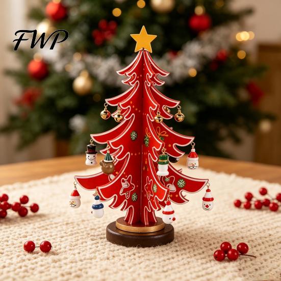 Holiday Party Table Decorations Wooden Christmas Tree Ornaments, 3D Rustic Tabletop Decor Xmas Display for Home Desk, Reusable Nordic Style