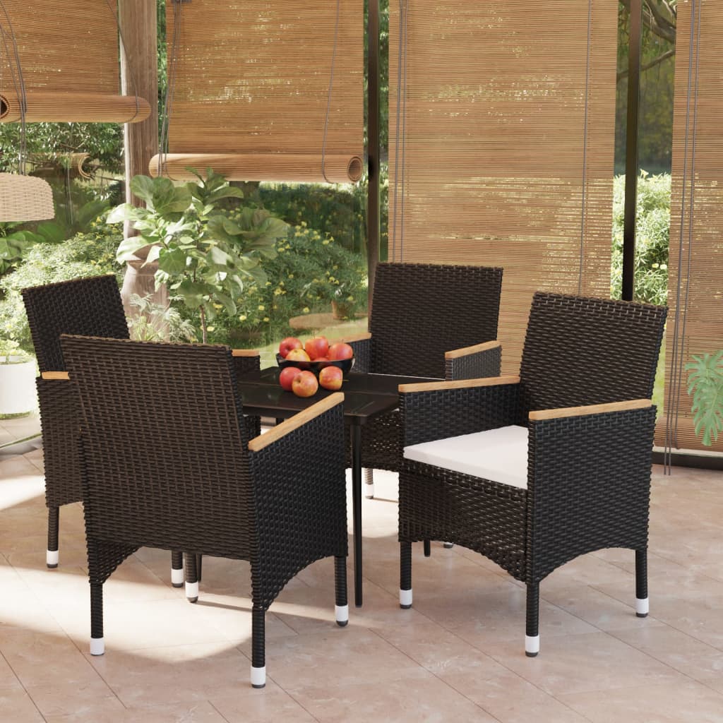 5 Piece Outdoor Dining Set with Cushions Black