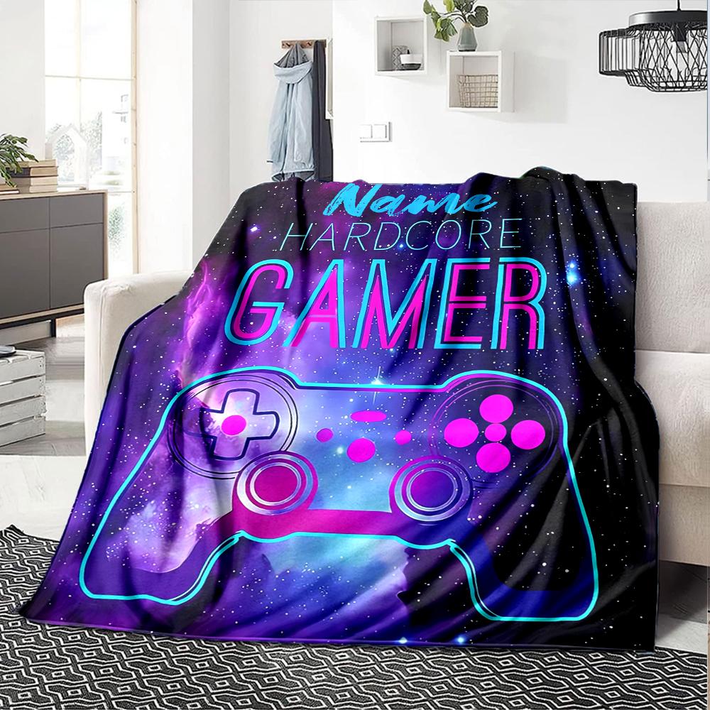 Custom Name Game Controller Theme Printed Blanket - Perfect for Couch, Bed, Travel & Outdoor Use | Machine Washable, Cozy & Durable.