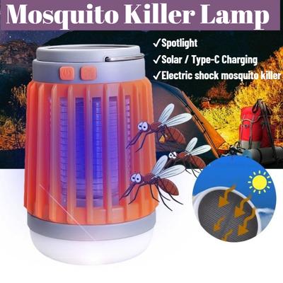 Solar-LED-Mückenvernichterlampe Harmloser Stromschlag Insektenfalle Umweltfreundlich Wasserdicht mit Haken für den Außenbereich im Sommer