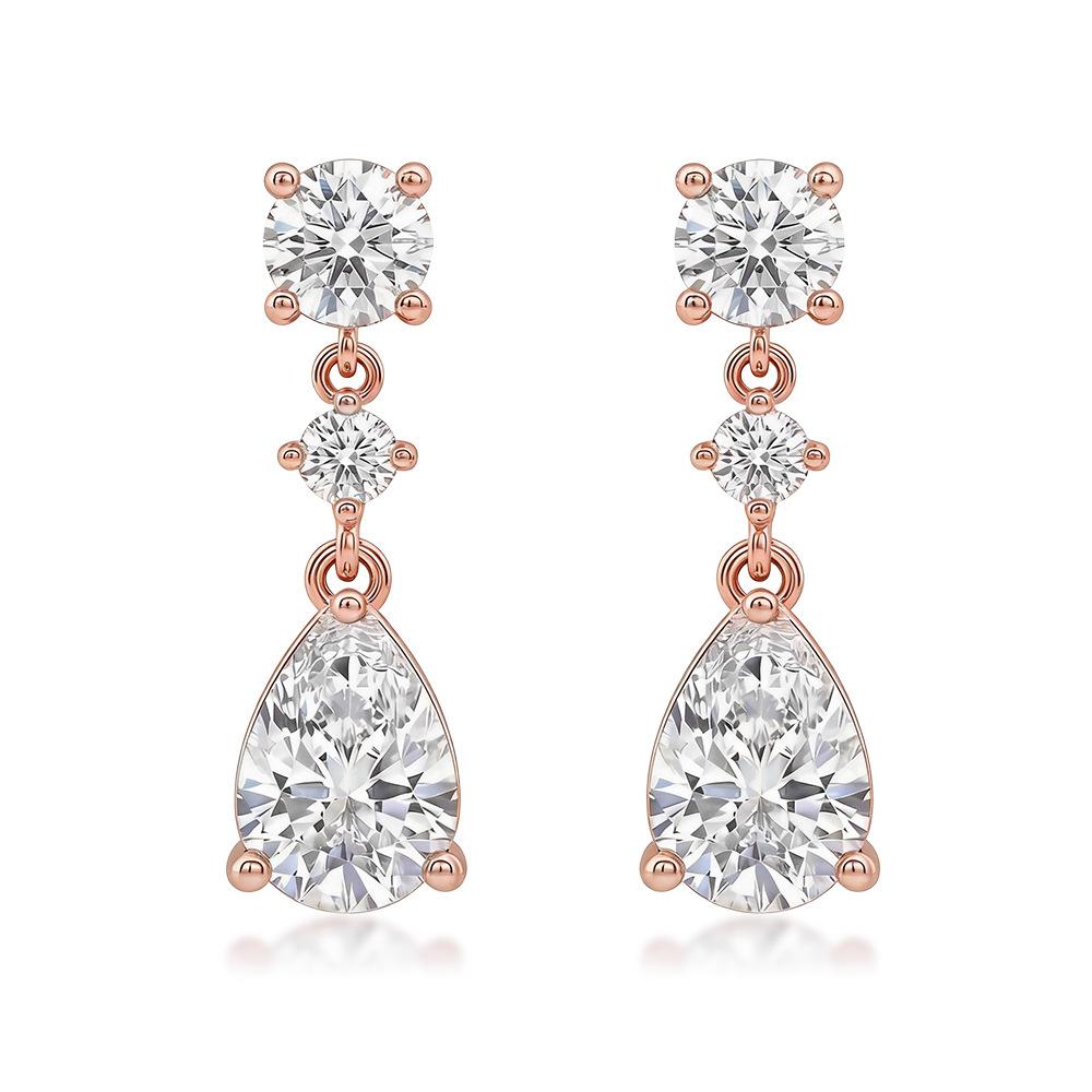 

925 Sterling Silver Moissanite Drop Earrings for Women, Round & Pear Cut Dangle Bridal Wedding Jewelry рожевий колір золота