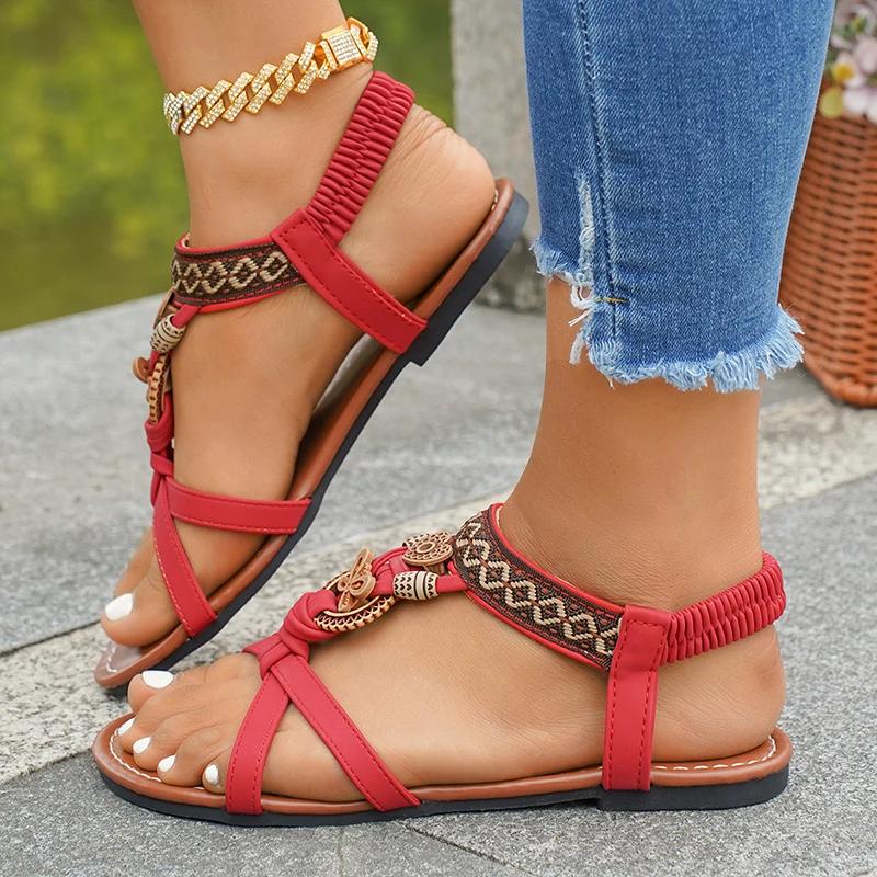 

Fashion Bohemian Style Butterfly Flat Sandals for Women Summer Retro Striped Roman Sandals Woman Plus Size 43 Comfort Casual Beach Shoes 36 червоний